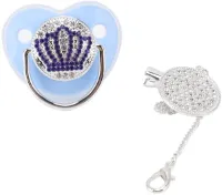 Bling Babyfopspeen, Strass Kroon Super Zacht PP Siliconen Materiaal BPA-vrij Veilige Baby Nep Fopspeen Maat M met Kettingclip(Blauw)