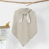 Bo & Mila Badcape met Oren - Baby - Peuter - Khaki - 75x75cm - Hydrofiel - Capuchon - Badponcho