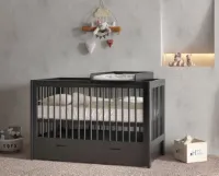 Born Lucky ® Baby Bed / Ledikant Alaska 60 x 120 cm - Baby bed en Commode in één - (0 - 3 jaar) - Verstelbare bedbodem in 3 hoogtes - Zwart