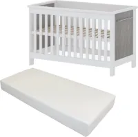 Cabino Babybed / Ledikant Noel Met Matras - Wit/Eiken 60 x 120 cm