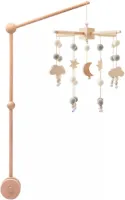 Boxmobiel Maantje + Houten Mobiel Houder + Muziekmobiel - Babymobiel – Babyshower Cadeau Baby Mobiel – Wieg Mobiel – Kraamcadeau