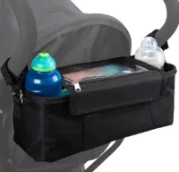 Buggy Organizer, kinderwagen organizer, tas, met oa transparant vakje voor je mobiel en waterdichte regenhoes, zwart