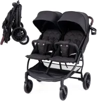 COSTWAY Broer en zussenwagen, inklapbaar, dubbele wagen met verstelbare rugleuning, voetensteun en luifel, reisbuggy met ligfunctie, draagbare dubbele buggy voor baby