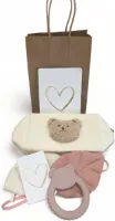 Cadeauset geboorte baby - beren etui - 2x speedkoord roze wit - bijtring - 100% veilig - BPA vrij - babyshower - kraamcadeau - geboorte - babycadeau