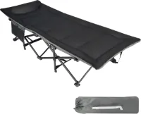 Campingbed, veldbed, inklapbaar met kussen voor volwassenen, XXL, 190 x 71 x 38 cm, opvouwbaar, veldbedonderlegger met matras, topper voor camping, tuin, binnen, outdoor
