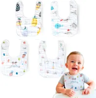 Cantoblanc® Baby Slabbetjes Gemaakt van 100% Biologisch Katoen, Verpakking van 4. Waterdichte slabbetjes met 10 zeer absorberende lagen. Bandana