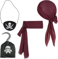 Captain Piraat Kostuum Accessoires - Bandana, Ooglapje, Riem (4 stuks) voor Halloween Cosplay - Piratenfeest Thema - Volwassenen en Kinderen