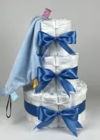 Chouette-Chouette | Luiertaart Jongen | Kraamcadeau | Geboorte Jongen | Babyshower | Knuffeldoek Labels Blauw - diep Blauw