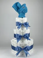 Chouette-Chouette | Luiertaart Jongen | Kraamcadeau | Geboorte Jongen | Babyshower | Olifant Aqua blauw - diep Blauw