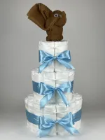 Chouette-Chouette | Luiertaart Jongen | Kraamcadeau | Geboorte Jongen | Babyshower | Olifant clay Bruin - hemels Blauw