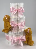 Chouette-Chouette | Luiertaart Meisje | Kraamcadeau | Geboorte Meisje | Babyshower | Beren Oker - Roze