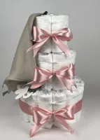 Chouette-Chouette | Luiertaart Meisje | Kraamcadeau | Geboorte Meisje | Babyshower | Knuffeldoek Labels Cream - donker Poeder Roze