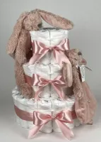 Chouette-Chouette | Luiertaart Meisje | Kraamcadeau | Geboorte Meisje | Babyshower | Konijn Richie Old Pink - donker Poeder Roze