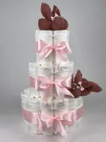 Chouette-Chouette | Luiertaart Meisje | Kraamcadeau | Geboorte Meisje | Babyshower | Konijnen Koper - Roze