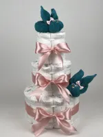 Chouette-Chouette | Luiertaart Meisje | Kraamcadeau | Geboorte Meisje | Babyshower | Konijnen Lake groen - donker Poeder Roze