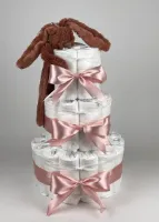 Chouette-Chouette | Luiertaart Meisje | Kraamcadeau | Geboorte Meisje | Babyshower | Tuttle Konijn Richie Rusty - donker Poeder Roze