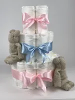 Chouette-Chouette | Luiertaart Neutraal | Kraamcadeau | Geboorte Jongen Meisje | Babyshower | Beren Cream - Roze - Blauw
