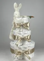 Chouette-Chouette | Luiertaart Neutraal | Kraamcadeau | Geboorte Jongen Meisje | Babyshower | Bunnies By The Bay Speenknuffel Konijn Wit - Beige