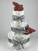 Chouette-Chouette | Luiertaart Neutraal | Kraamcadeau | Geboorte Jongen Meisje | Babyshower | Konijnen Koper - Grijs