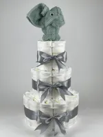 Chouette-Chouette | Luiertaart Neutraal | Kraamcadeau | Geboorte Jongen Meisje | Babyshower | Olifant Stone groen - Grijs