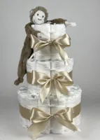 Chouette-Chouette | Luiertaart Neutraal | Kraamcadeau | Geboorte Jongen Meisje | Babyshower | Tuttle Aap Mickey Clay bruin - Beige