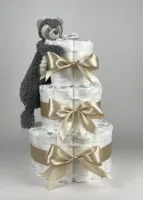 Chouette-Chouette | Luiertaart Neutraal | Kraamcadeau | Geboorte Jongen Meisje | Babyshower | Tuttle Happy Raccoon Beige