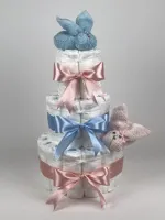 Chouette-Chouette | Luiertaart Tweeling | Kraamcadeau | Geboorte Jongen Meisje | Babyshower | Konijnen Blush roze - licht Blauw - donker Poeder Roze - Blauw
