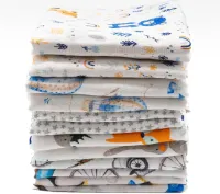 Clever Kids Cloth Diapers - Burp Wipes - Pack of 12 - 70 x 80 - OEKO-TEX Printed - Boys - Eco-Friendly - Reusable hydrofiele washandjes