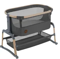 Co-Sleeper Netstof Rondom 0-6 maanden - Aanschuifbedje met Schommelmodus - 4 Ligstanden & 5 Hoogtestanden - Easy Slide Eenvoudig Draagbaar - 2 Wielen Beyond Graphite Co sleeper