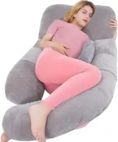 Comfortabel U-vormig Lichaamskussen (152 cm) voor Borstvoeding, Moederschap en Zwangerschap - Inclusief Afneembare Zijde, Apart Steunkussen en Grijze Afneembare Hoes