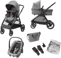 Compacte 3-in-1 Kinderwagen Set met Autostoeltje en Luiertas - Geschikt vanaf Geboorte tot 4 Jaar, Inklapbaar en Verstelbaar, Grijs