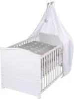 Compleet bed, wit babybed met uitrusting, combi kinderbed 70 x 140 cm incl. beddengoed