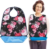 Cosysparks Slabbetje voor volwassenen, Slabbetje voor volwassenen, senioren en mindervaliden, Bloem, Waterafstotend, Verstelbaar, Kruimelvanger, Unisex, Volwassenen