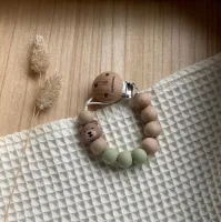 Creamamies speenkoord - Beer - Kraam cadeau - Siliconen kralen - Houten speenclip - Babyshower - BPA free