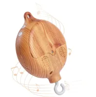 Crrynuo-Mobiele muziekdoos met houteffect- muziekdoos met bedbel- elektrische babymuziekdoos met 35 melodieën- bedbelhanger- decoratie voor babybedje- imitatiehouten uiterlijk- bedbel met imitatiehout