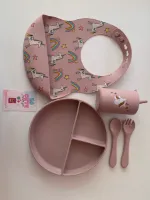 Custombear.nl- Unicorn kinder eetservies - 100% BPA vrij - 5 delig - siliconen servies - kraam kado - babyshower