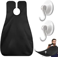 DWFEYOI Baardschort voor mannen, cadeau-slabbetje met opvangbak voor baardtrimmen en scheren, waterdichte, antiaanbaklaag voor haarverzorging, schort voor mannen (zwart)