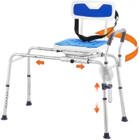 Douchekruk – Douchezitje – Badkruk – Badstoel – Badtransferbank – 360° Draaibare Zitting – Verstelbare Hoogte 52,5-69 cm – Draagvermogen 180 kg – Antislip Pootjes – Zijwaartse Schuiffunctie