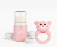 Draagbare Baby Flessenwarmer Onderweg – Intelligente Flesverwarmer met LCD – 4 Temperatuurniveaus – Incl. 3 Adapters & Bijtring – Draadloos – USB-C Oplaadbaar – 8800 mAh – BPA-vrij – Roze