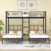 Driepersoons Stapelbed voor Kinderen en Jongeren met Ladder en Valbescherming - Zwart (90 x 200 cm)