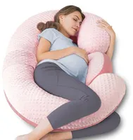 E-vormig zwangerschapskussen voor zijslapers - Afneembaar lichaamskussen in roze bubbelfluweel