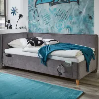 Eenpersoonsbed Ollie | Met rugleuning | 120 x 200 cm | Grijs design - Meise - Gestoffeerde twijfelaarbedden - Grijs - Stof - Gestoffeerde twijfelaarbedden - Twijfelaar (120 cm breed) - Normaal bed