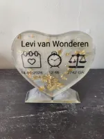 Epoxy geboorte hart | gepersonaliseerd geboorte hart gemaakt van epoxy | Kraamcadeau baby
