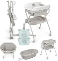 Ergonomische babykuip met voeten en waterdicht aankleedkussen en organizer, met 4 wielen en remmen