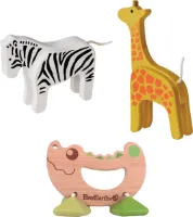 EverEarth Rammelaar - Krokodil + Bamboe Giraffe - Zebra - Bamboe Speelgoed - Educatief - Baby Cadeau - Peuter Speelgoed
