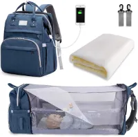 Famanu Luiertas Rugzak, Luiertas met Grote Capaciteit, Draagbare Reisluiertas met Opvouwbaar Bed, Babybedrugzak (Marineblauw)
