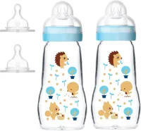 Glazen flessenset vanaf de geboorte - Feel Good - 2 x 260 ml - incl. 4 zijden speen