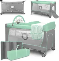 Flower Reisbed 2 In 1 - 65 X 125 X 76 CM - Voor Kinderen Tot 15 KG - Inclusief Matras - Organiser - Verschoonopzet - Speelgoedbeugel - Interactief Speelgoed - 2 Wielen - Compact En Handig Met Draagtas