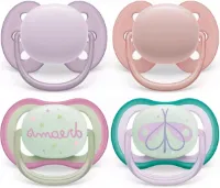 Fopspeen 0-6 Maanden Meisje Mix Set van 4 incl. Sterilisatie- en Transportbox Day & Night