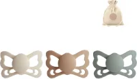 Frigg butterfly spenen siliconen anatomisch T2 (6-18 maanden) + speenzakje - Cream, sage en silky satin - fopspenen